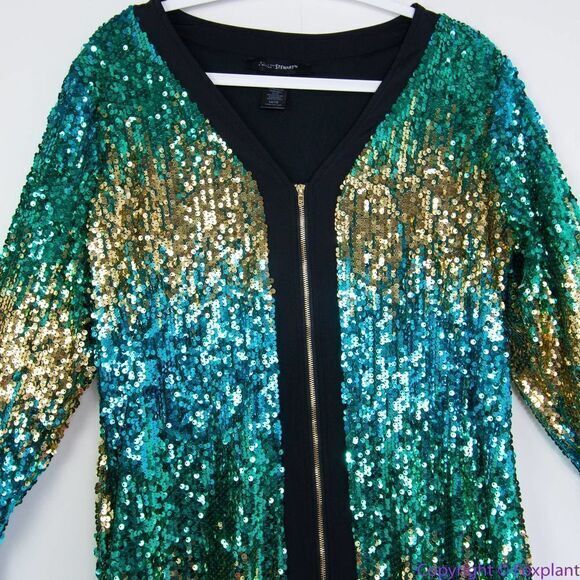 NEW Ashley Stewart green gold blue‎ sequin bodycon dress, 14/16 - Picture 3 of 16